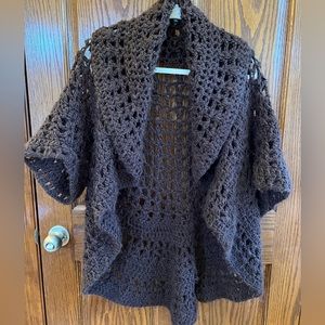 Brown crocheted shawl.  Size L/XL